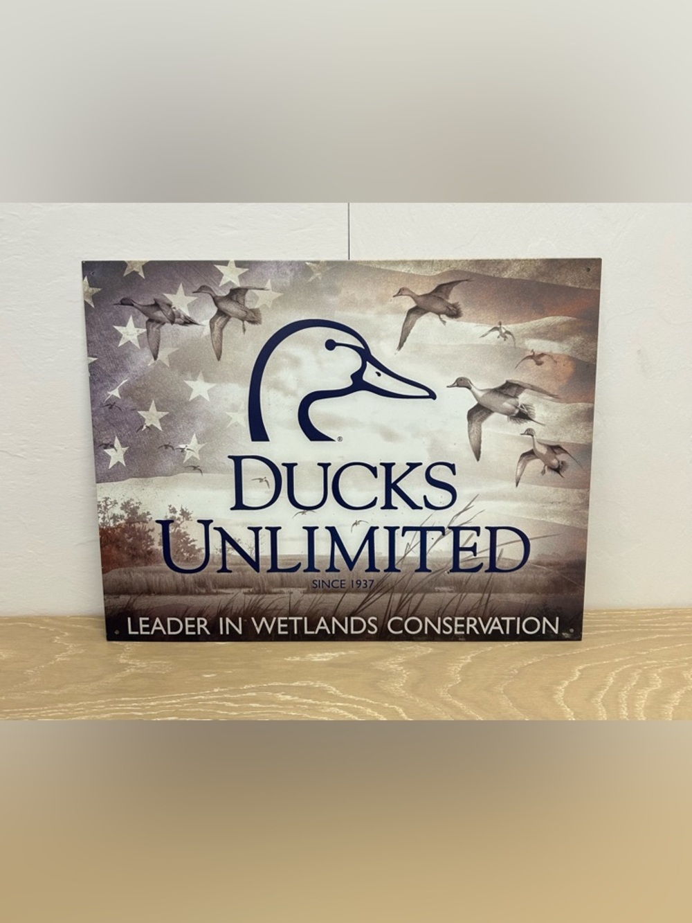 Ducks Unlimited Wall Art Sign in Navy and Cream - Home Accents